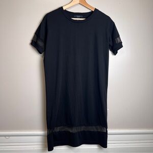 Forever 21 Black Mesh Sleeve Shift Dress Size Small Short Sleeves Stretchy EUC